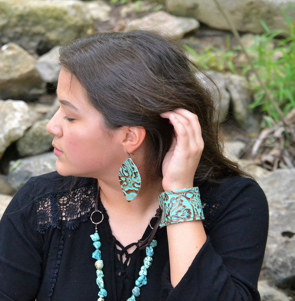 Leather Cuff w/ adjustable tie in Cowboy Turquoise - lolaluxeshop