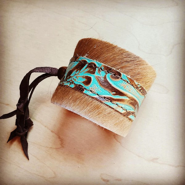 Leather Adjustable Cuff Hair on Hide Cowboy Turq - lolaluxeshop