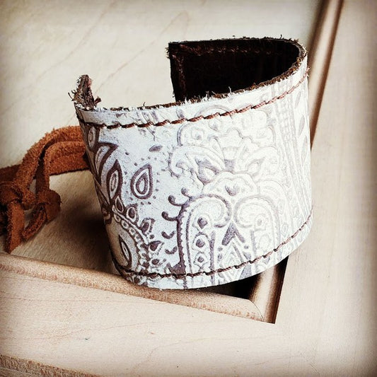 Leather Cuff w/ Adjustable Tie Oyster Paisley - lolaluxeshop