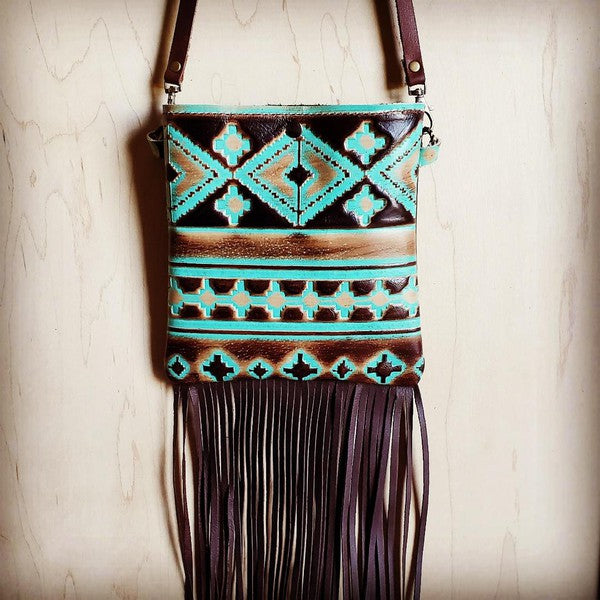 Small Crossbody Handbag Turquoise Navajo Leather - lolaluxeshop