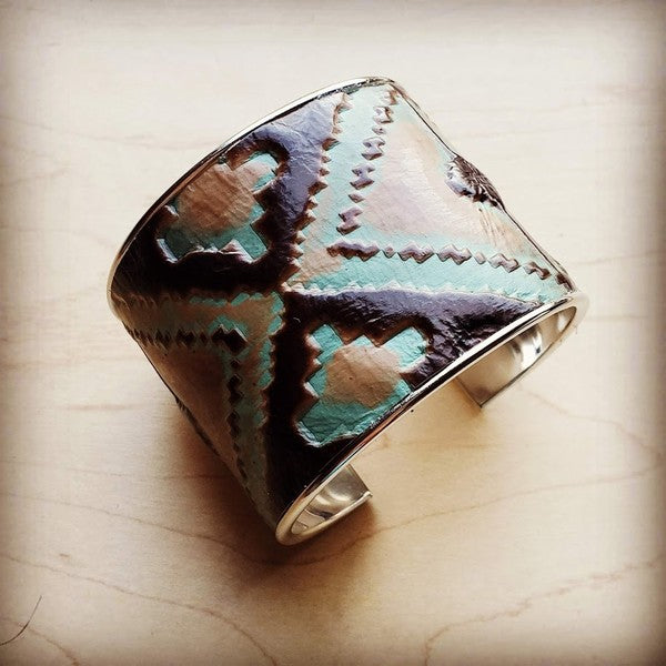 Wide Cuff Bangle in Turquoise Navajo Leather - lolaluxeshop