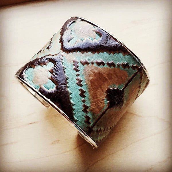 Wide Cuff Bangle in Turquoise Navajo Leather - lolaluxeshop