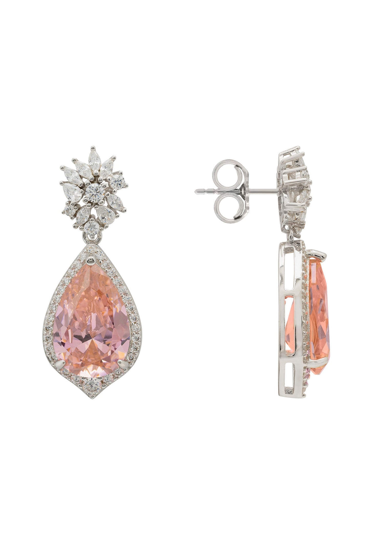 Olivia Teardrop Crystal Drop Earrings Morganite Pink Silver - lolaluxeshop