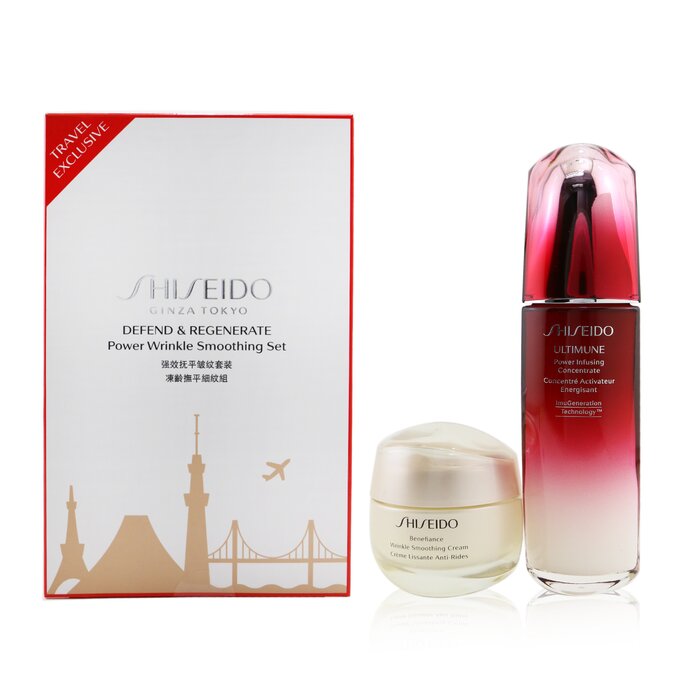 SHISEIDO - Defend & Regenerate Power Wrinkle Smoothing Set: Ultimune Power Infusing Concentrate N 100ml + Benefiance Wrinkle Smo - LOLA LUXE