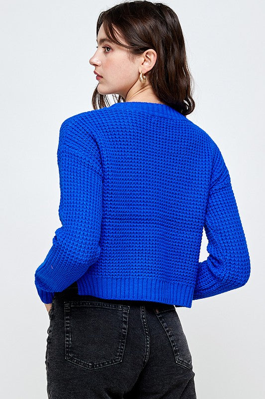 Waffle Knitted Cropped Sweater Top - LOLA LUXE