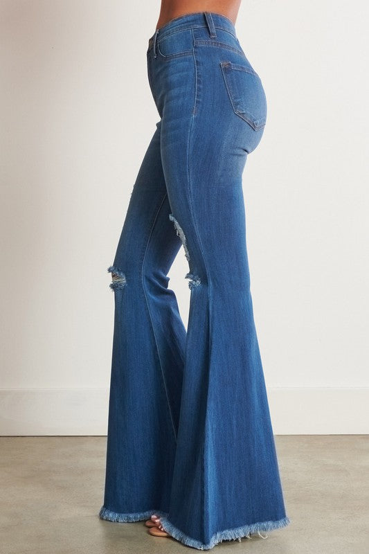 HIGH WAISTED DISTRESSED FLARE - LOLA LUXE