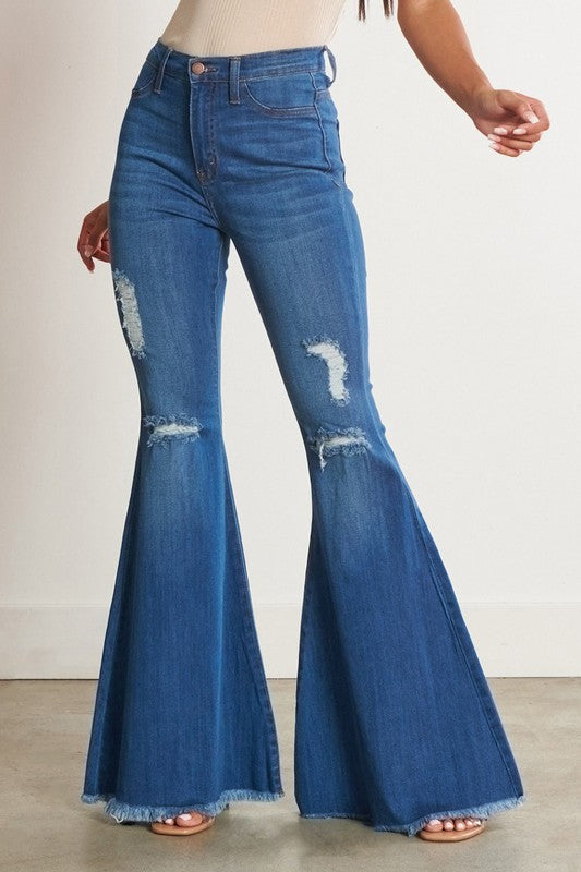 HIGH WAISTED DISTRESSED FLARE - LOLA LUXE