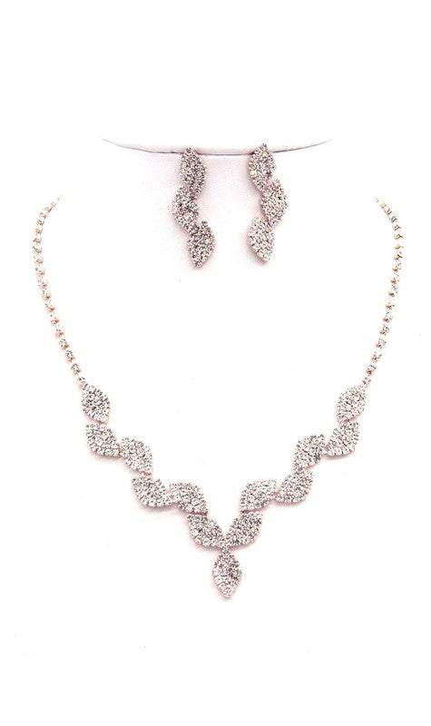 Clouded oblong Rhinestone Necklace Set - LOLA LUXE