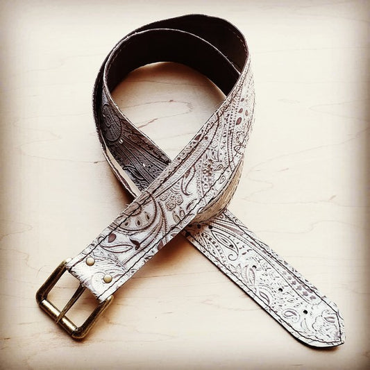 Oyster Paisley Genuine Leather Belt 50 inch - lolaluxeshop