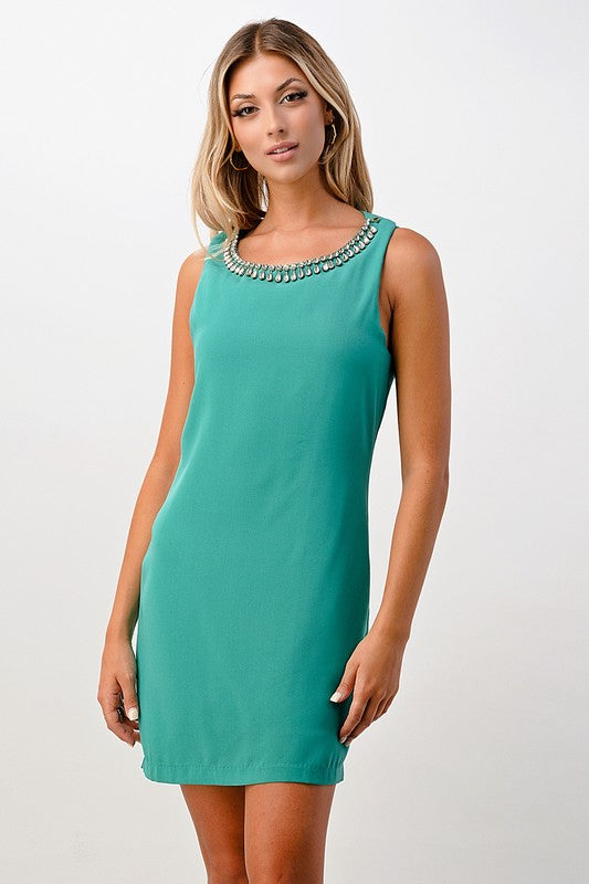 Jeweled Neck Detail Dress - LOLA LUXE