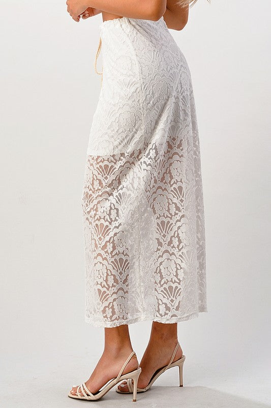 Lace Maxi Skirt With Cotton Core Bow - LOLA LUXE