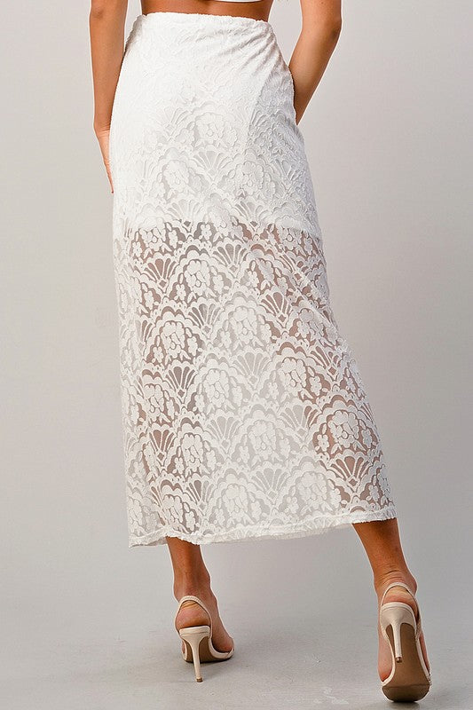 Lace Maxi Skirt With Cotton Core Bow - LOLA LUXE