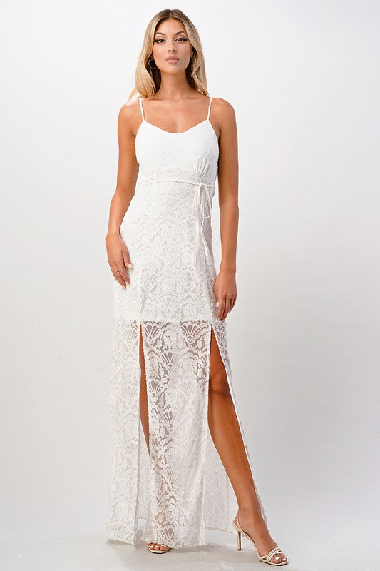 Front Slit Lace Maxi Dress - LOLA LUXE