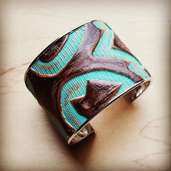 Wide Bangle Bracelet in Turquoise Laredo Leather - lolaluxeshop
