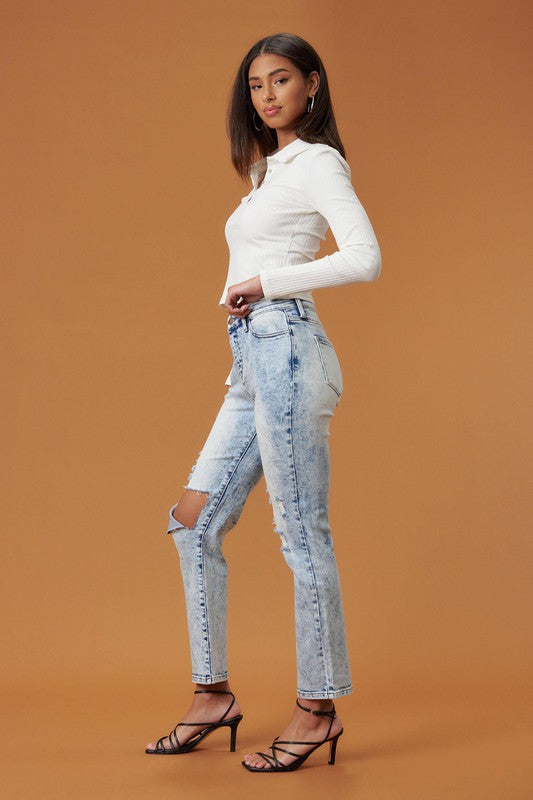 High Rise Distressed Skinny - LOLA LUXE