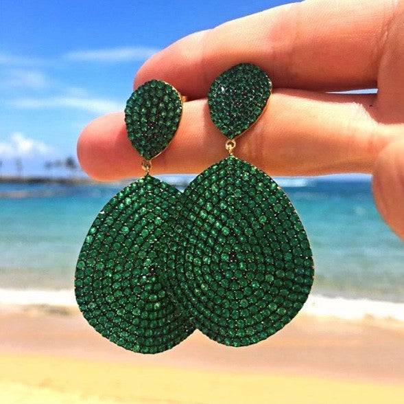 Monte Carlo Earrings Gold Emerald Zircon - lolaluxeshop