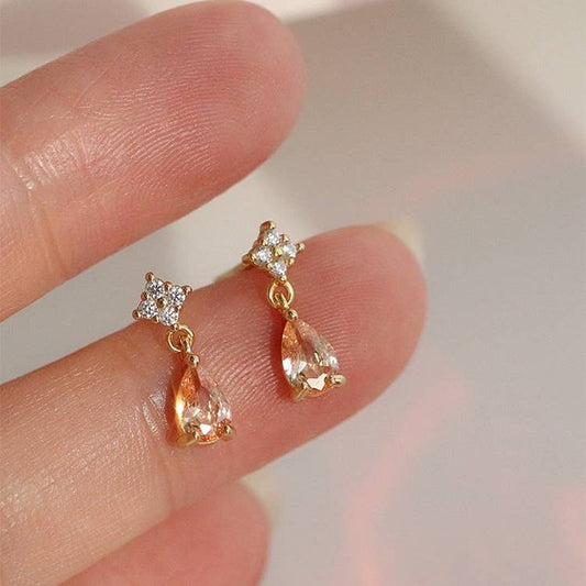 14K Gold Pink Crystal Drop Earring - LOLA LUXE