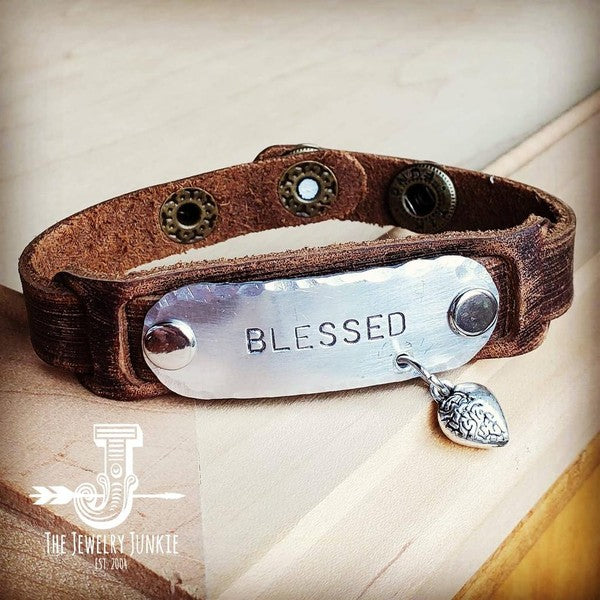 Blessed Hand Stamped Leather Cuff - lolaluxeshop