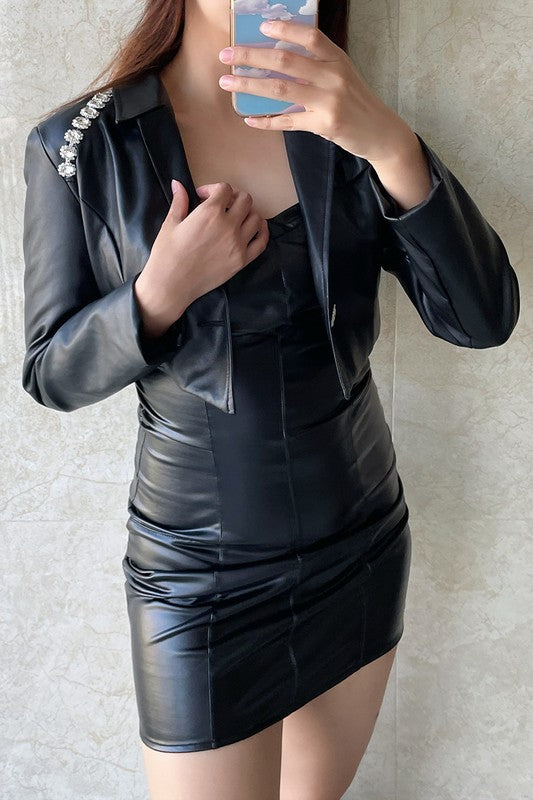Long Sleeve Faux Leather Set - LOLA LUXE
