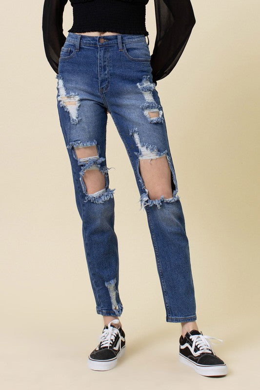 High Rise Distressed Mom Jean - LOLA LUXE