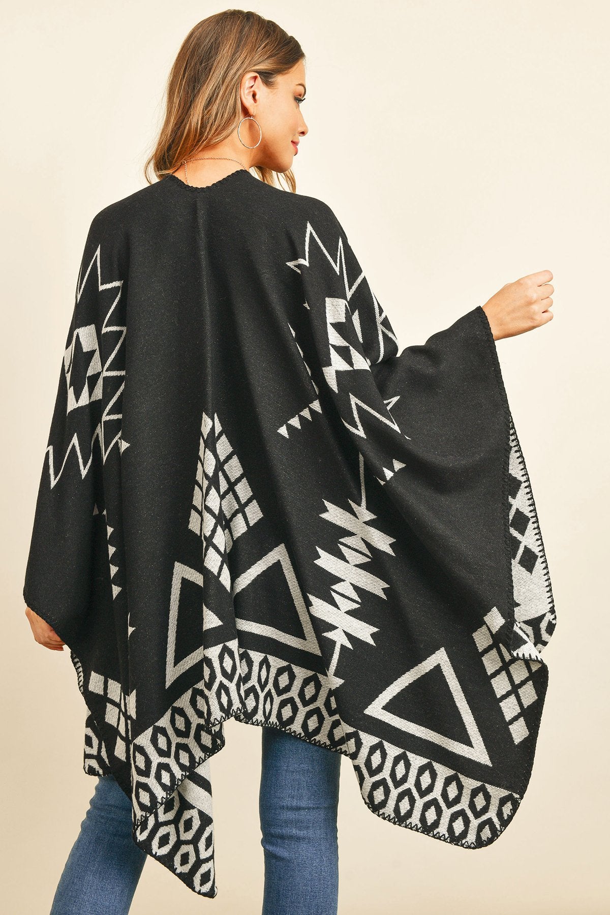 Hdf3153 - Triangle Pattern Open Front Kimono - LOLA LUXE
