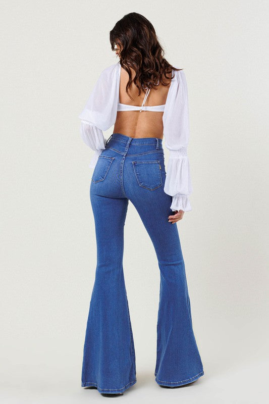 HIGH RISE DISTRESSED FLARE - LOLA LUXE