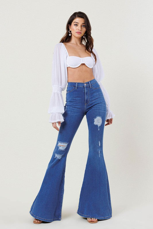 HIGH RISE DISTRESSED FLARE - LOLA LUXE
