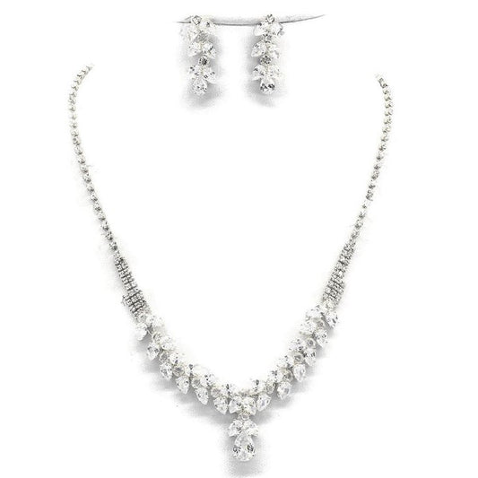 Floral CZ Theme Bridal Necklace Earrings Set - LOLA LUXE