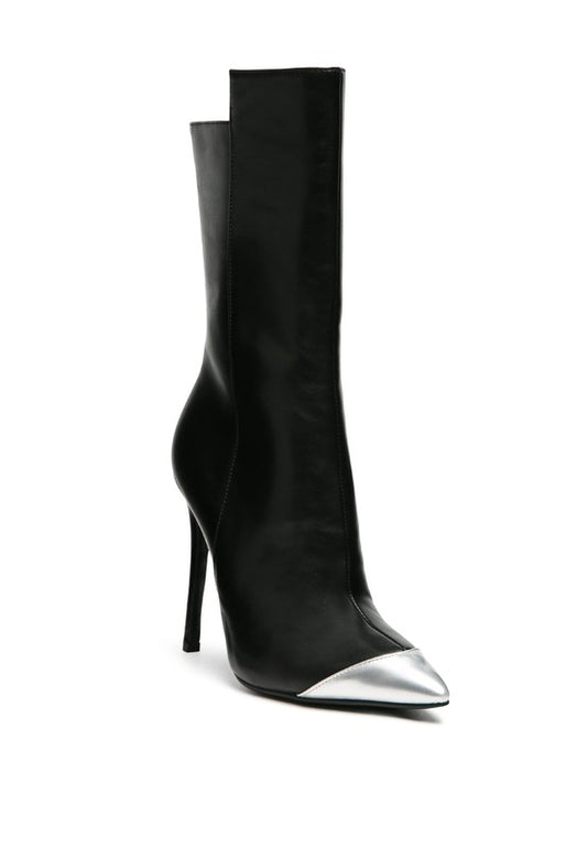 TWITCH Silver Dip Stiletto Boot in Black - lolaluxeshop