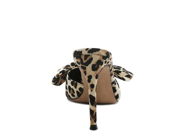 Joelle High Heel Bow Tie Leopard Print Mules - lolaluxeshop