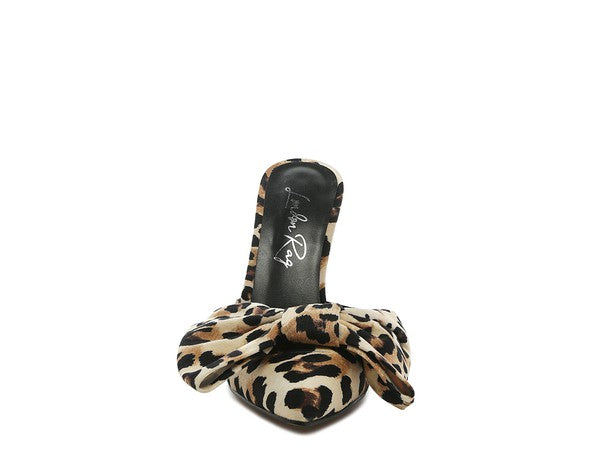 Joelle High Heel Bow Tie Leopard Print Mules - lolaluxeshop