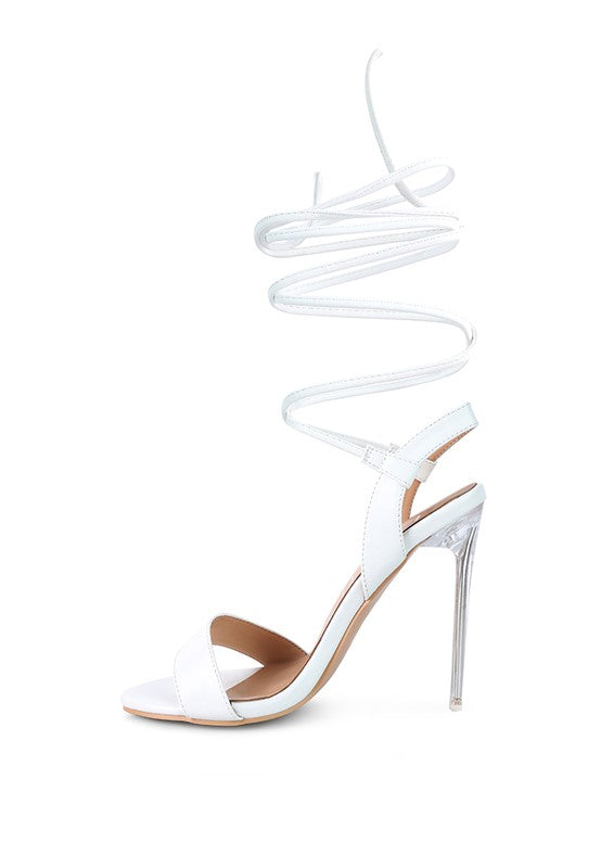 SHEENY CLEAR STILETTO LACE UP SANDAL - lolaluxeshop