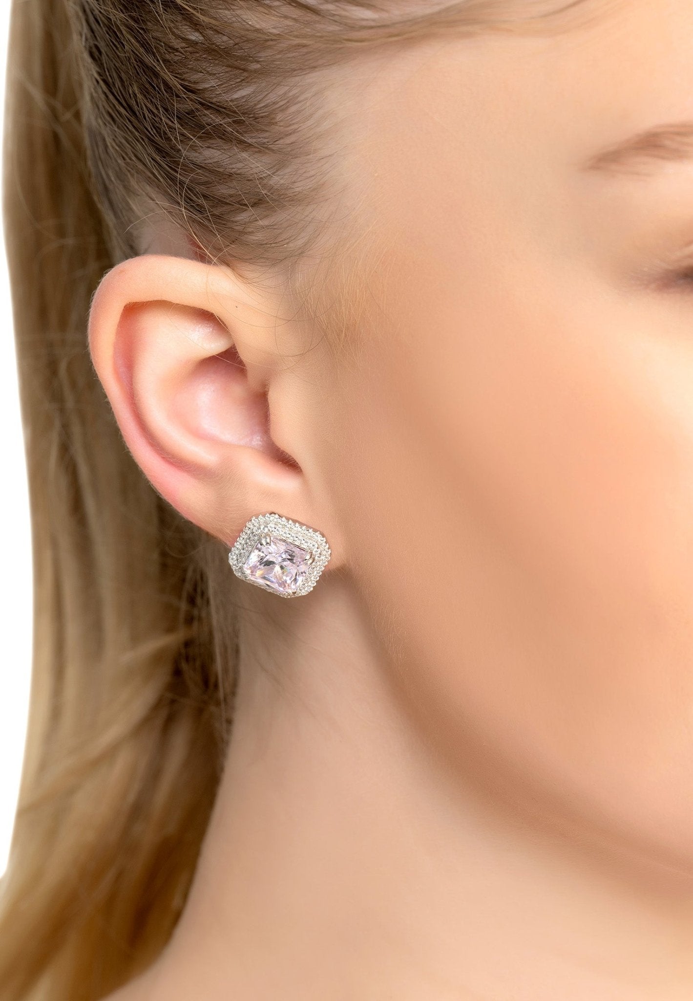 Arianna Morganite Stud Earrings Silver - lolaluxeshop