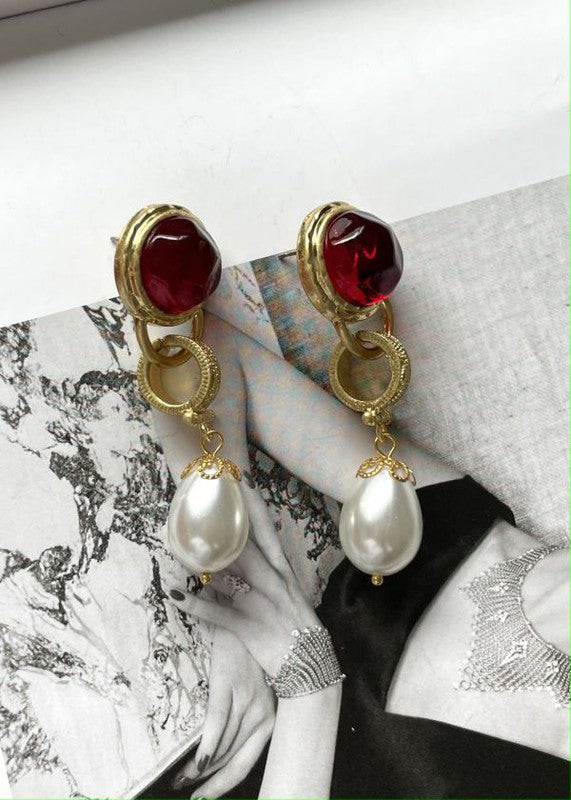 Vintage style red glass jelly retro earring - LOLA LUXE