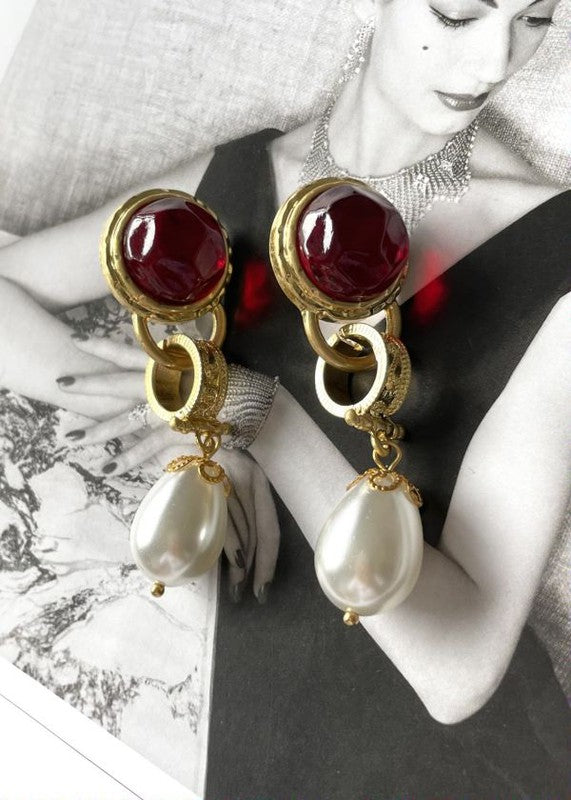 Vintage style red glass jelly retro earring - LOLA LUXE