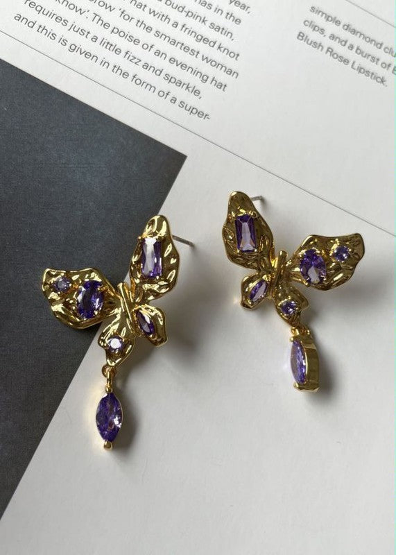 Vintage style purple butterfly crystal earring - LOLA LUXE