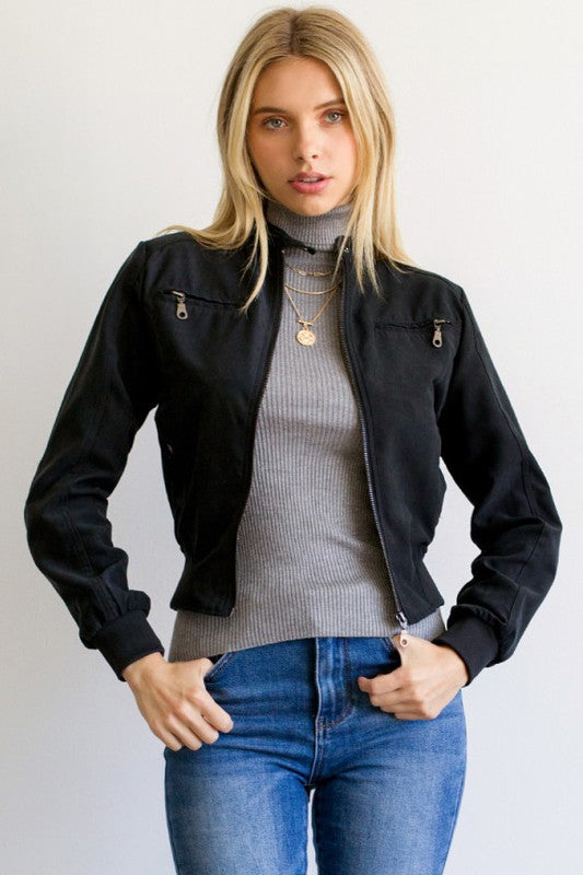 Casual Faux Suede Moto Bomber Jacket - lolaluxeshop