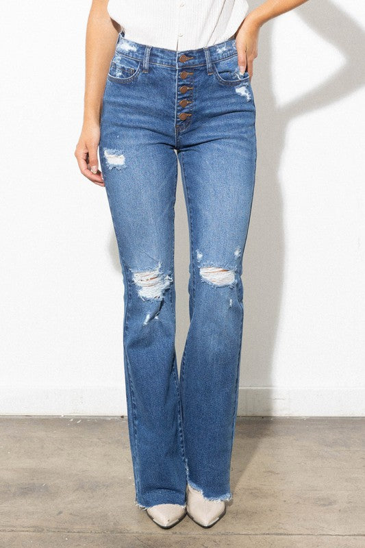 HIGH WAISTED DISTRESSED BOOTCUT - LOLA LUXE