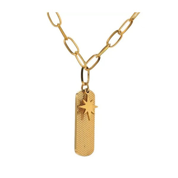 Gold Link with Star and Dog Tag Necklace for Women - LOLA LUXE