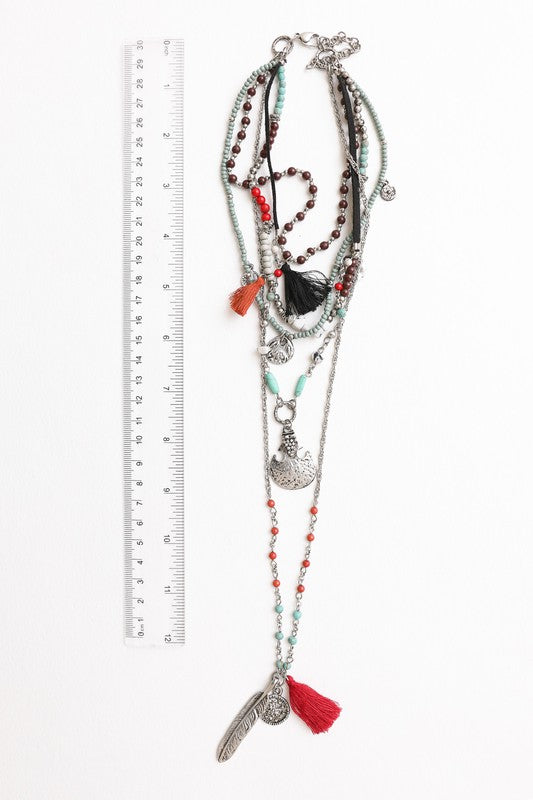 Feather Fringe Multi Layered Necklace - LOLA LUXE