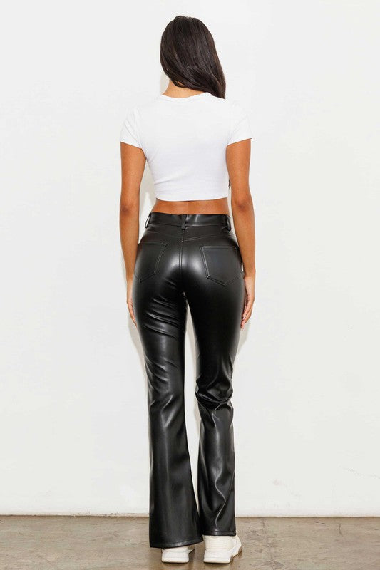 VEGAN LEATHER FRONT SLIT BOOTCUT - LOLA LUXE