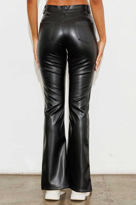 VEGAN LEATHER FRONT SLIT BOOTCUT - LOLA LUXE