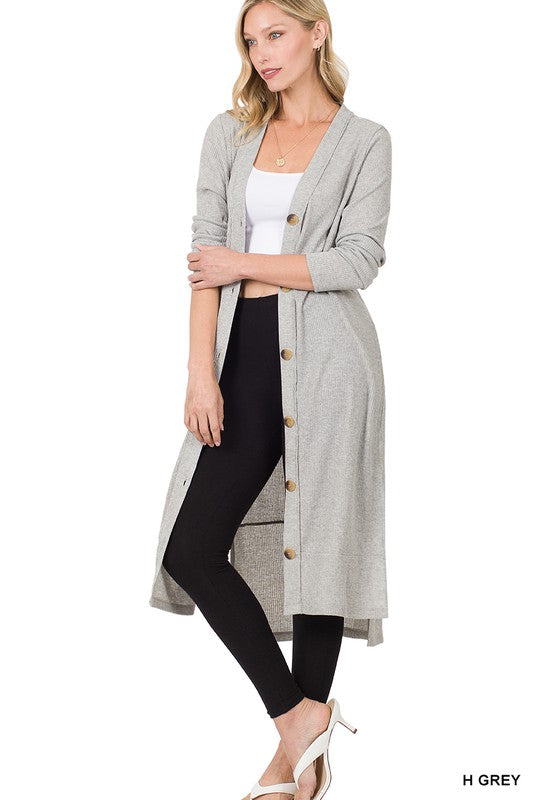 RIBBED LONG CARDIGAN - LOLA LUXE