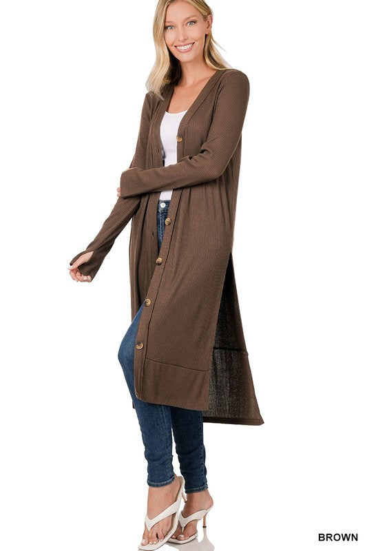 RIBBED LONG CARDIGAN - LOLA LUXE