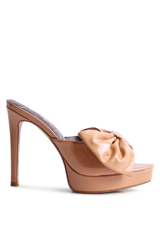 My Time Patent Pu Bow Detail High Heeled Sandal - lolaluxeshop