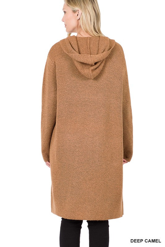 HOODED OPEN FRONT CARDIGAN - LOLA LUXE