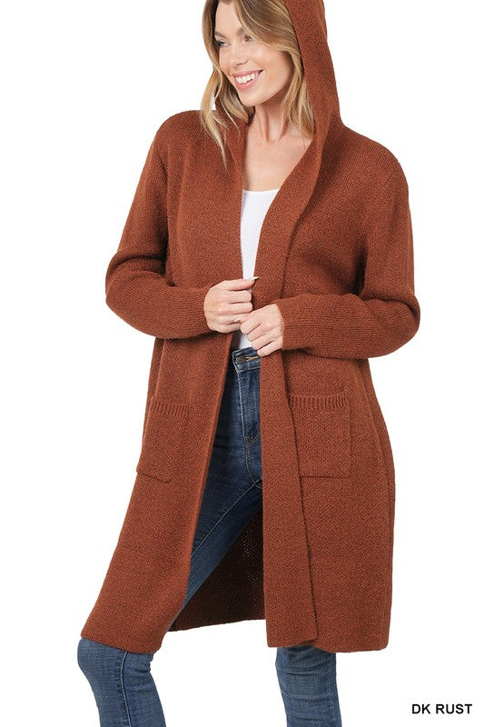 HOODED OPEN FRONT CARDIGAN - LOLA LUXE