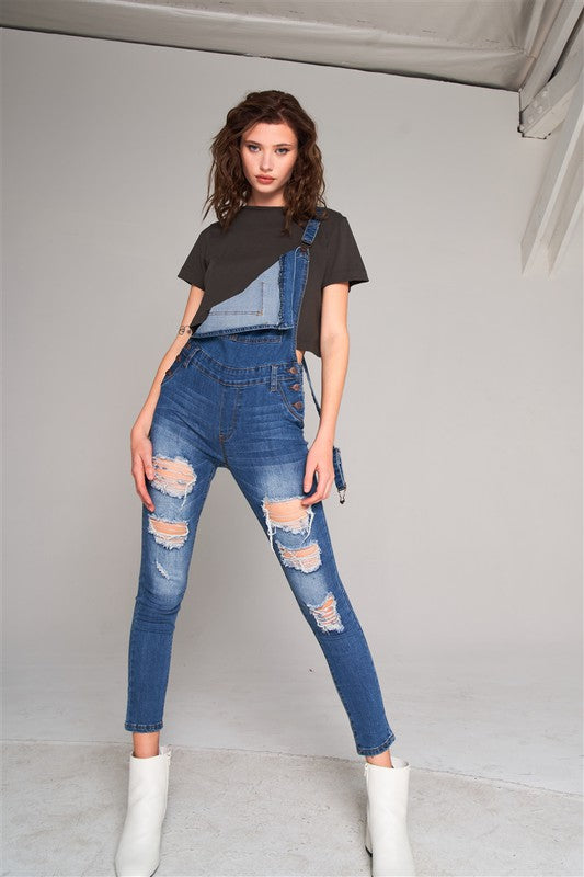 Front Pocket Skinny Denim Overall - LOLA LUXE