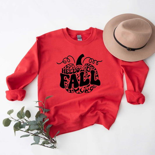 Hello Fall Leopard Pumpkin Graphic Sweatshirt - LOLA LUXE