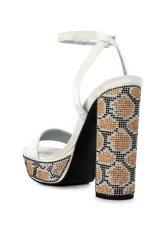 ZIRCON Diamante Studded High Block Heel Sandals - lolaluxeshop